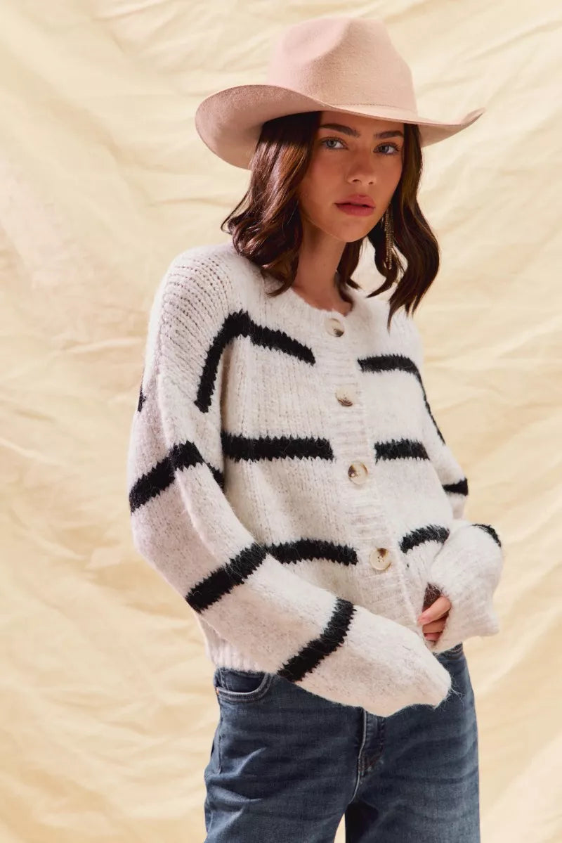 Polly | Women's Striped Button-Down Winter Cardigan