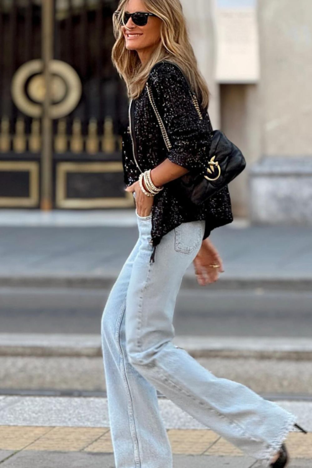 Nina | Long sleeve jacket with sequins and zip