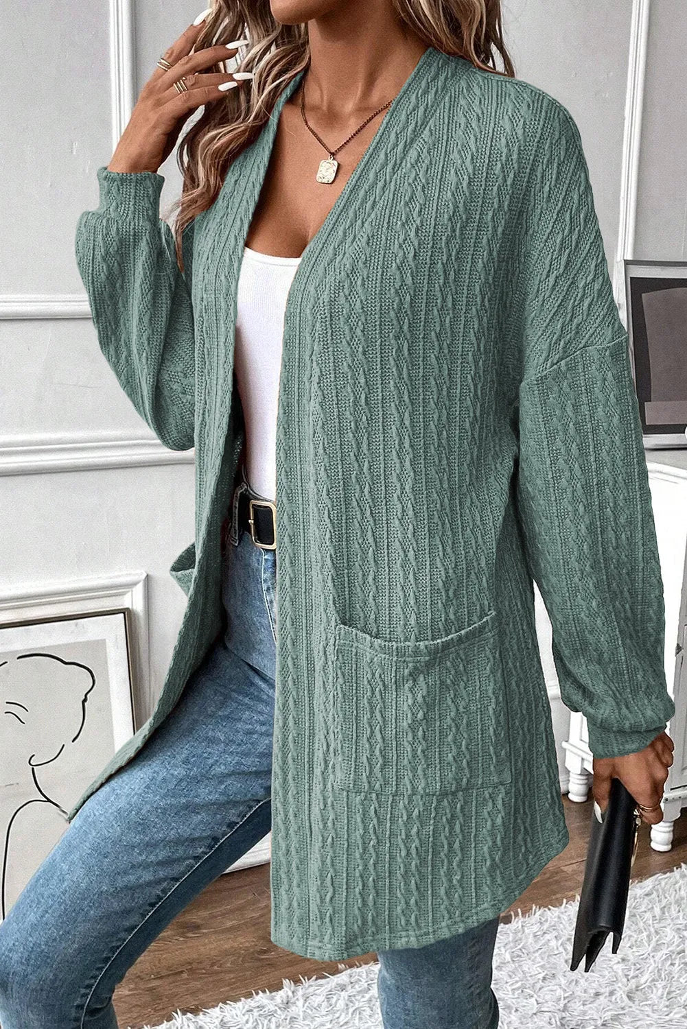 Wendy | Structured open front long sleeve cover with pockets