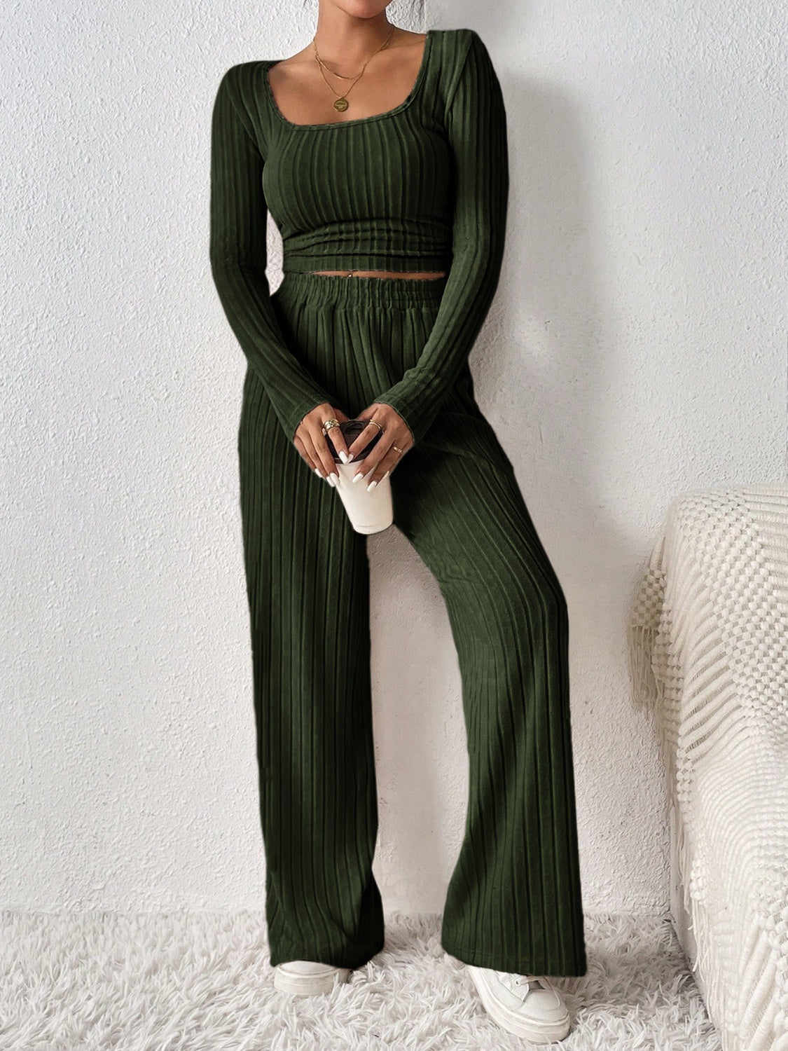 Emilie | Long sleeve top and scoop neck trousers set