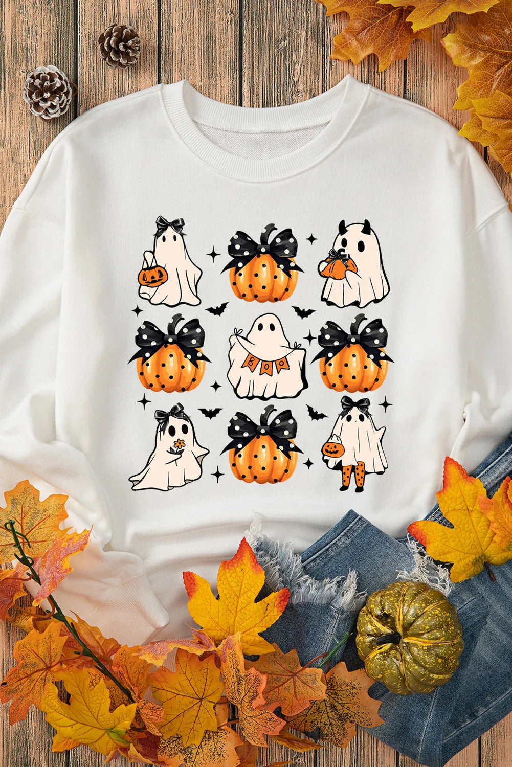 Milena | Pumpkin & Ghost crew neck long sleeve sweatshirt