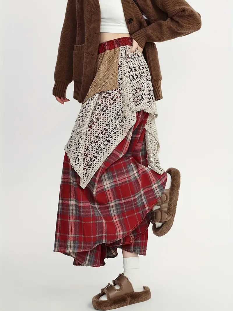 Martina® | Long Boho-Style Plaid Skirt