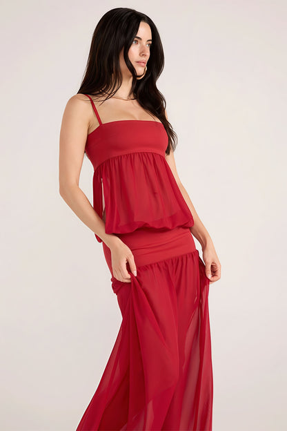 Sexy Patchwork Sheer Solid Cami Maxi Dress