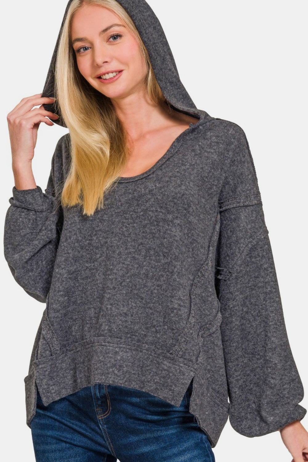 Edith | Zenana brushed Hacci hoodie with exposed seams