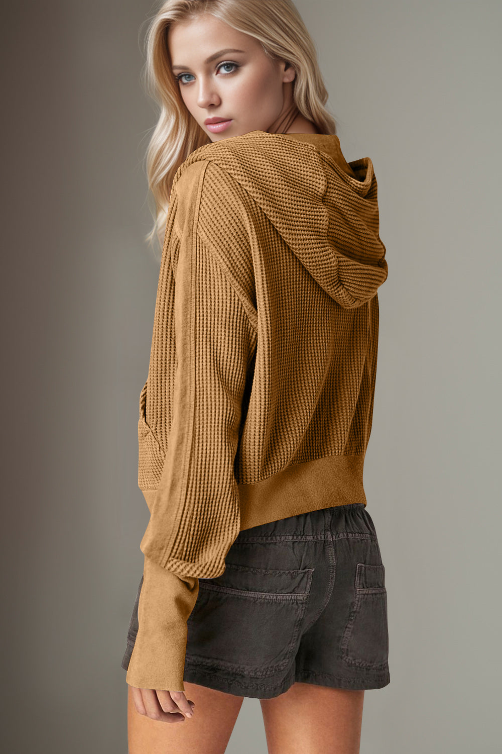 Elsa | Double Take waffle knit long sleeve zip hoodie