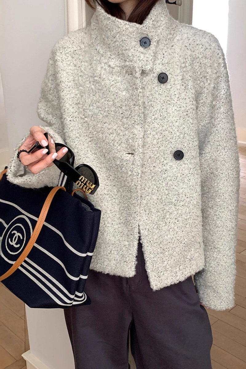 Wool Trendy Sweet Loose Snap Coat