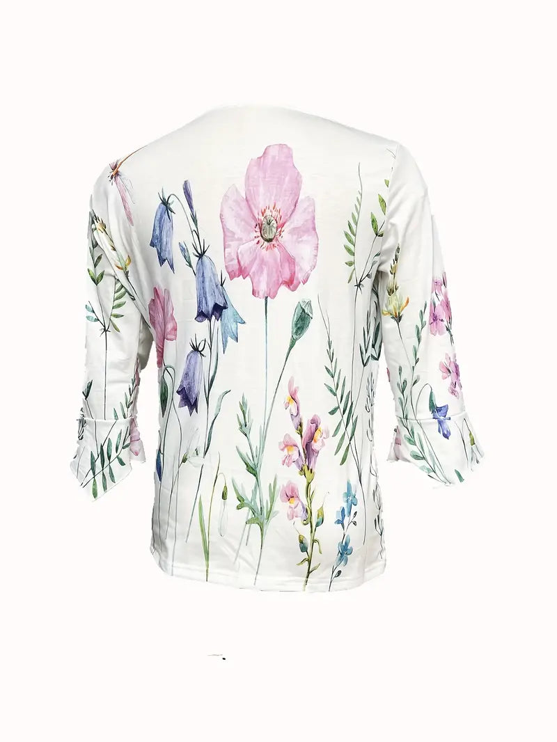 Morgan® | Floral Print Top With Buttons And Flared Sleeves