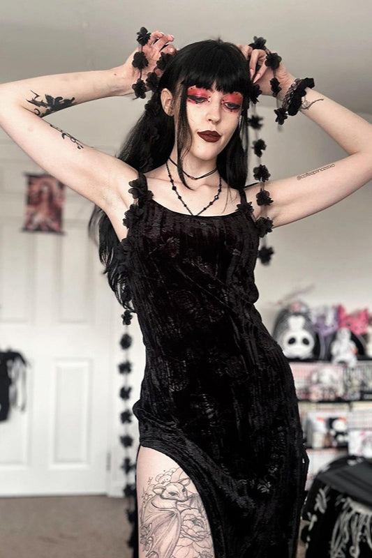 Floral Velvet Strap Gothic Dress