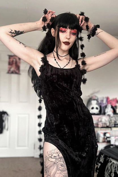 Floral Velvet Strap Gothic Dress