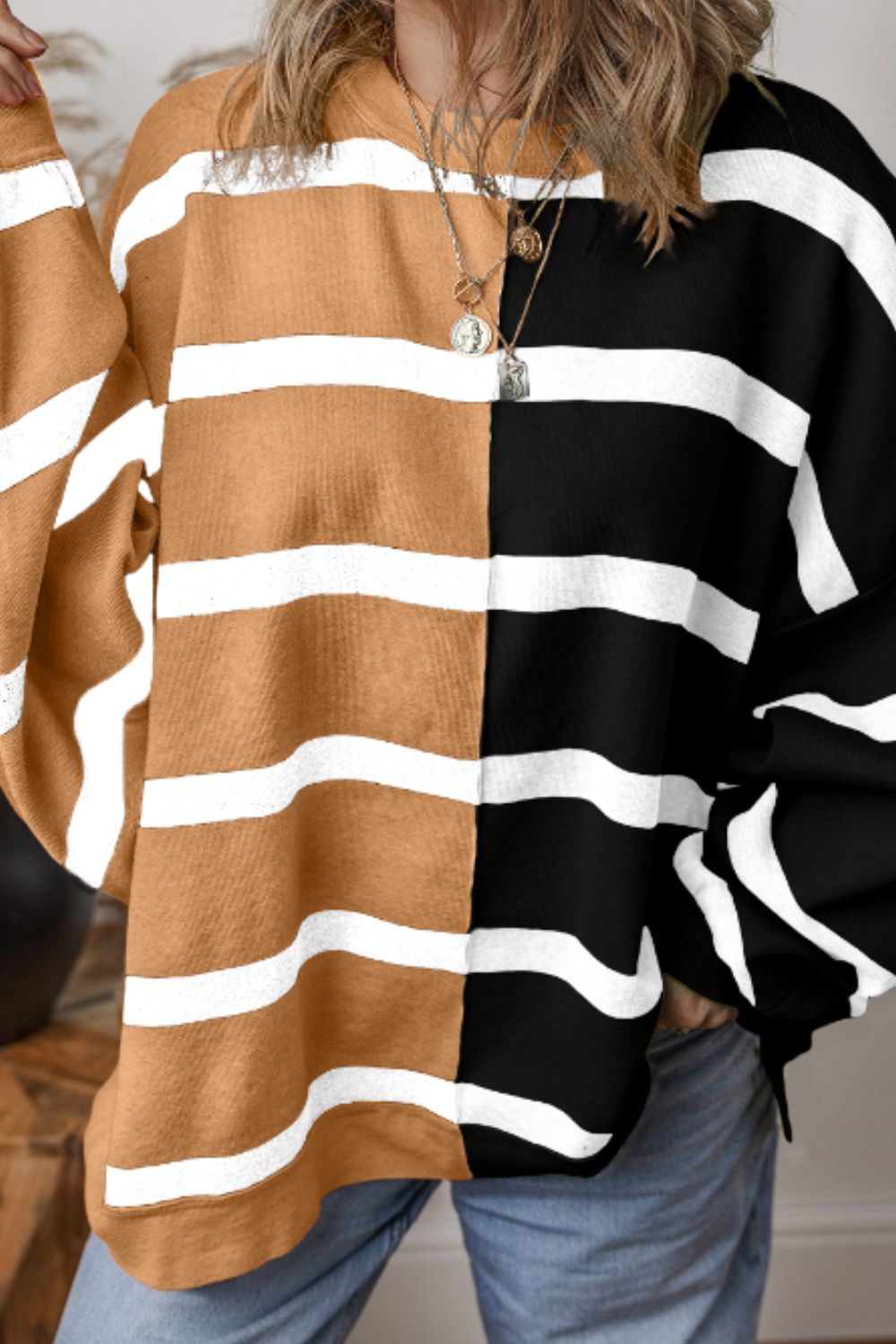 Xiomara | Contrast striped long sleeve sweatshirt