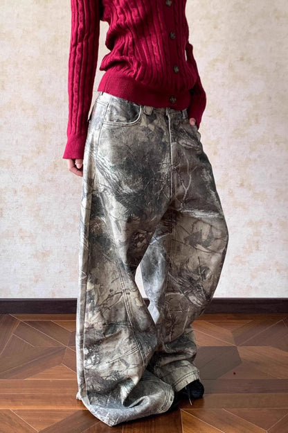 Loose Hip Hop Washed Tree Camo Jeans