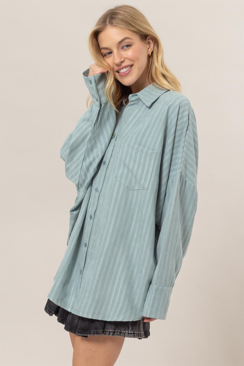 Therese | Striped long sleeve oversized button down shirt