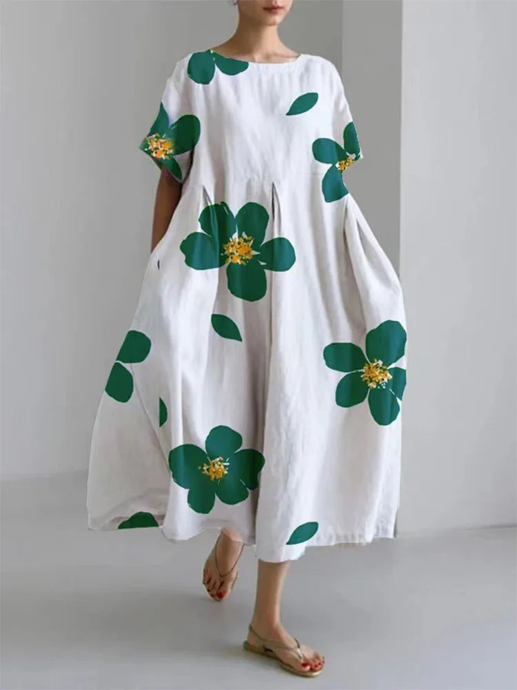 Nanda® | Women'S Casual Loose Round Neck Floral Dress For Spring And Summer