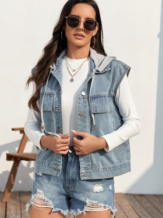 Ulla | Sleeveless denim jacket with drawstring and buttons