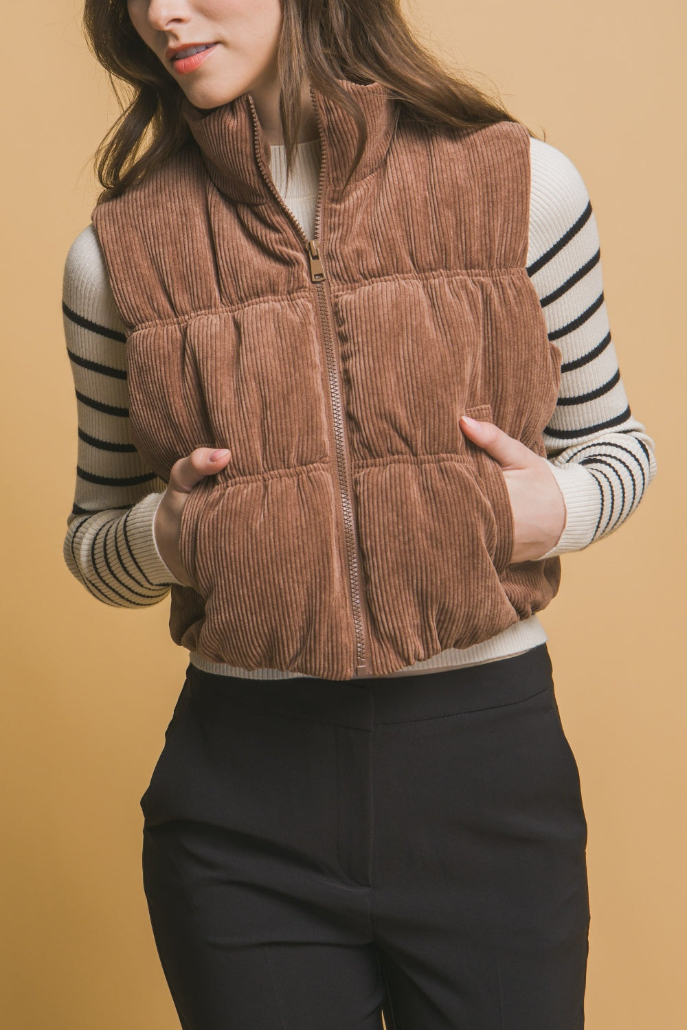 Stefanie | Love Tree corduroy puffer vest with zip and pockets