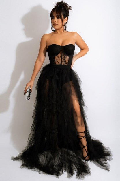 Sheer Lace Bustier Formal Dress