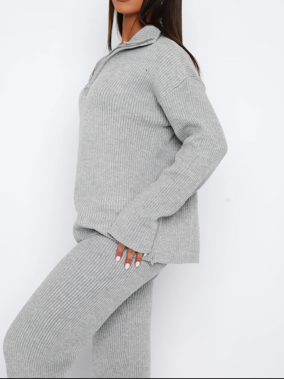 Agnes | Long sleeve top and quarter zip trousers set