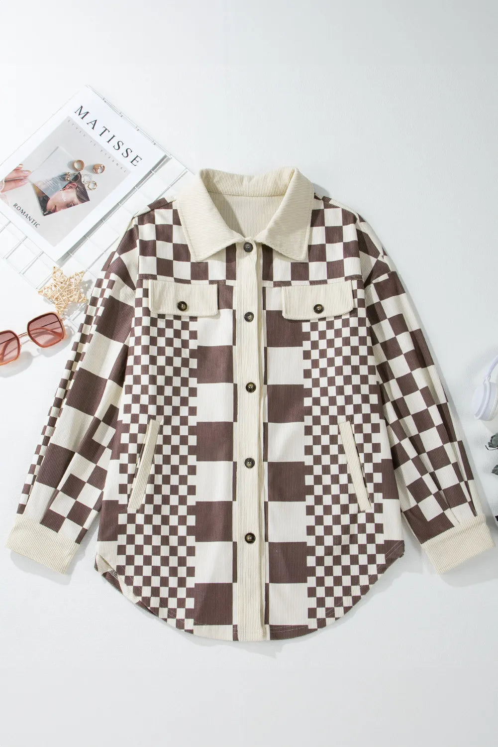 Ariadna | Checked button-down jacket with pockets and long sleeves