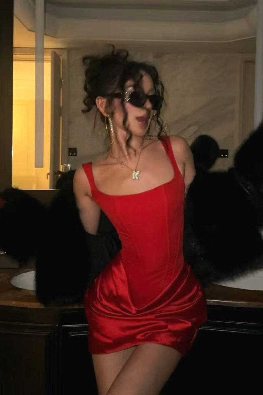 Sexy Boned Tie Cami Party Dress