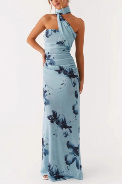 Tie Dye Mesh Spaghetti Strap Maxi Party Dress