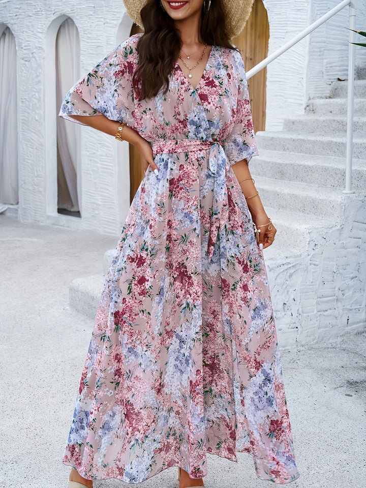 Costanza® | Elegant Floral Half-Sleeve Maxi Dress
