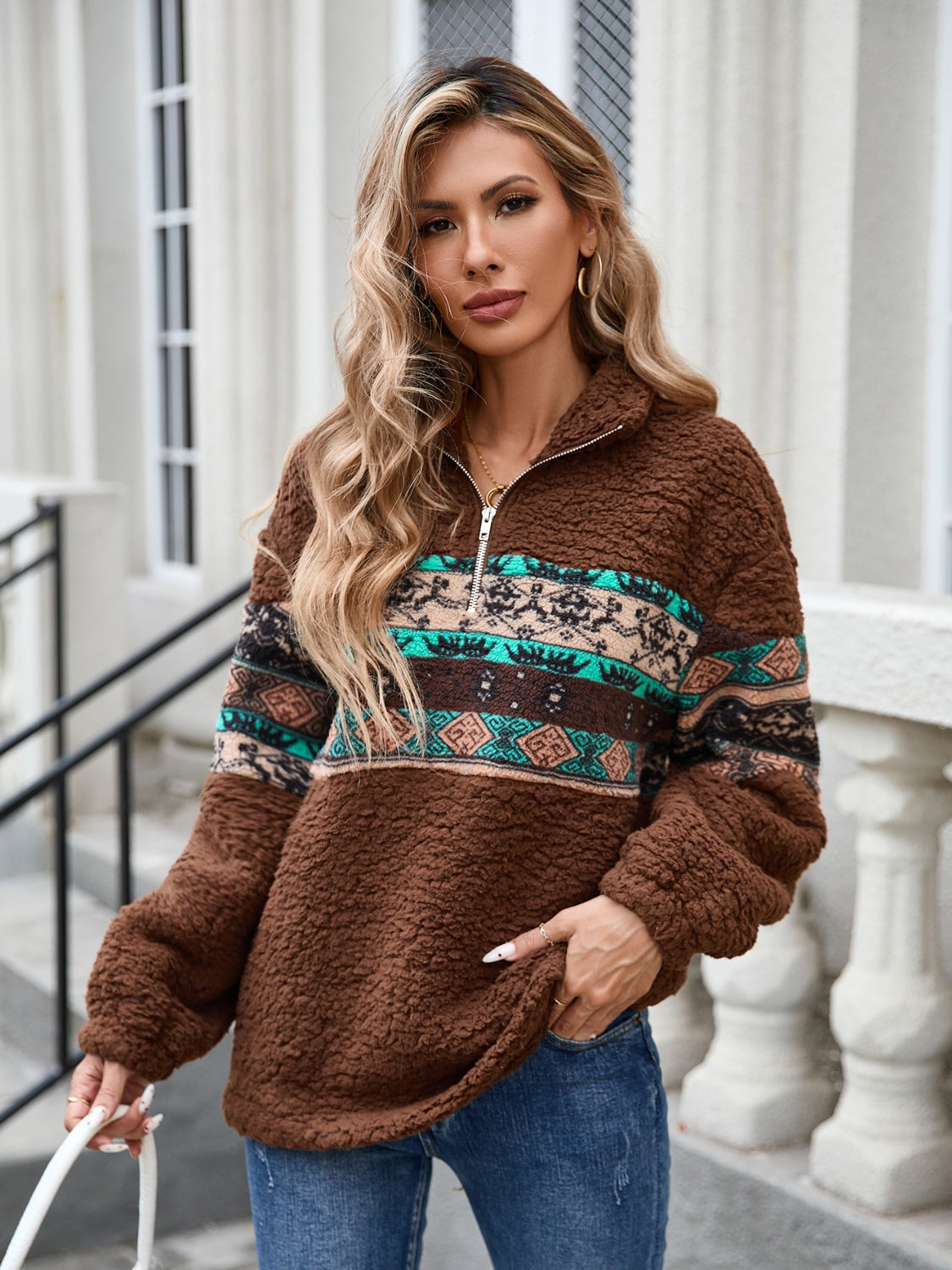 Judith | Long sleeve fuzzy half zip top