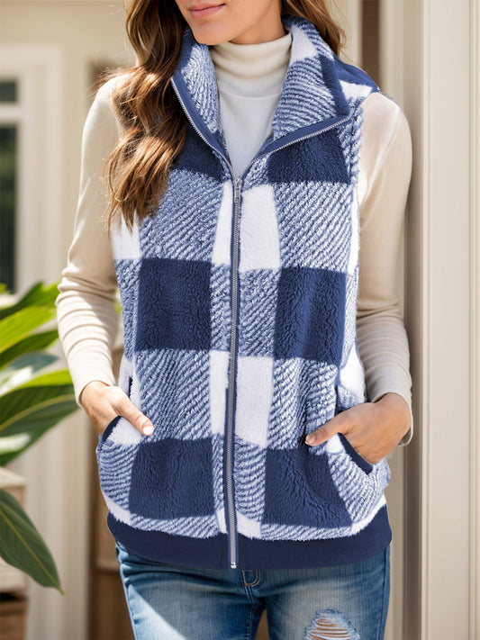 Anja | Full size checked vest coat with pockets