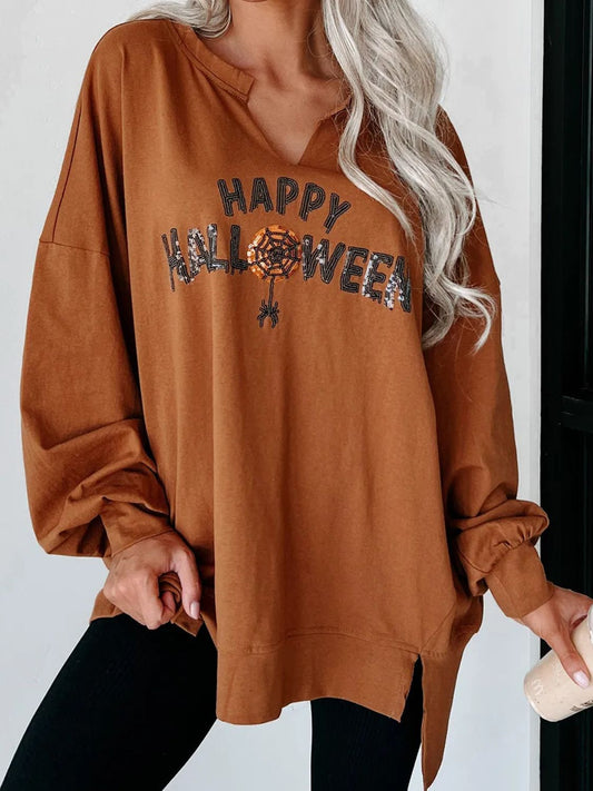 Janine | Long sleeve sweatshirt with notched sequin letter graphic