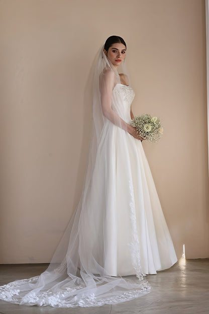 Strapless Boning Rhinestone Satin Wedding Dress