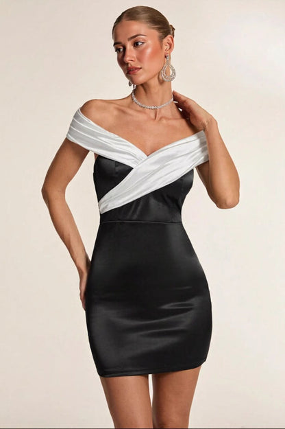 Black White Off Shoulder Party Dress