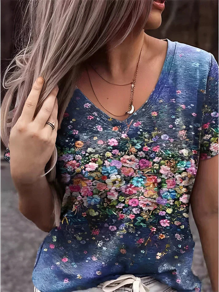 Teresa® | Floral Print V-Neck T-Shirt