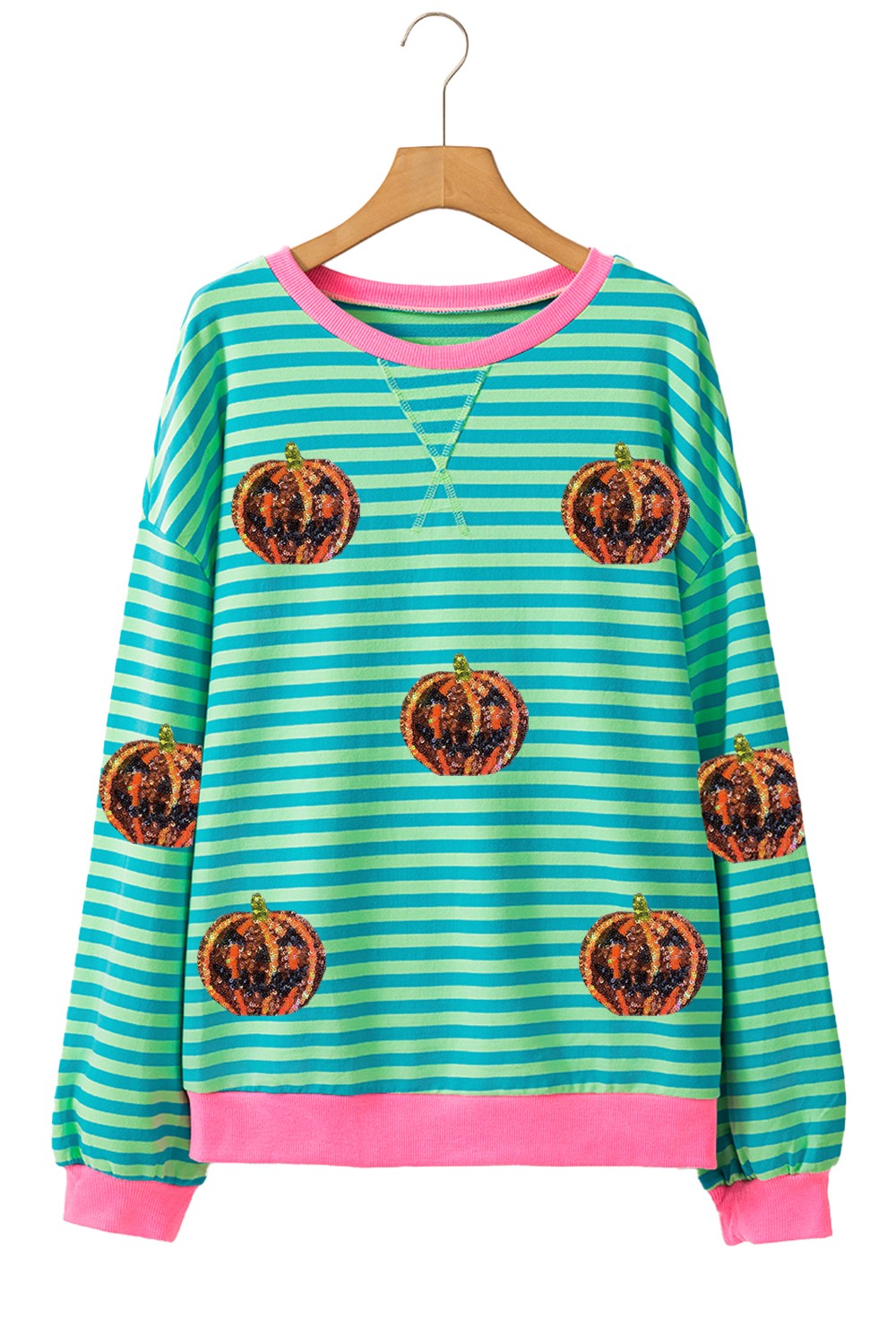 Felicidad | Pumpkin striped crew neck long sleeve sweatshirt