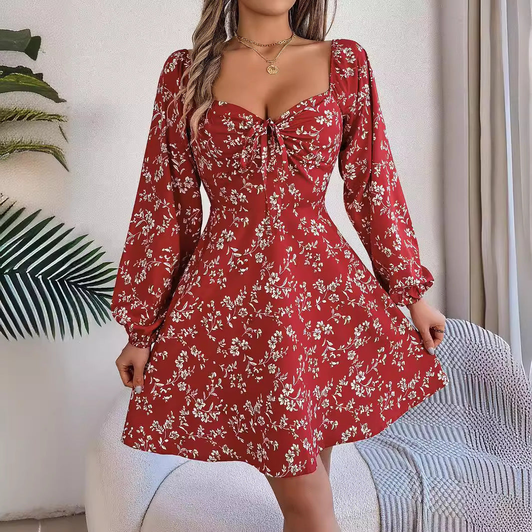 Elizabeth® | Elegant Long-Sleeved Floral Lantern Mini Dress