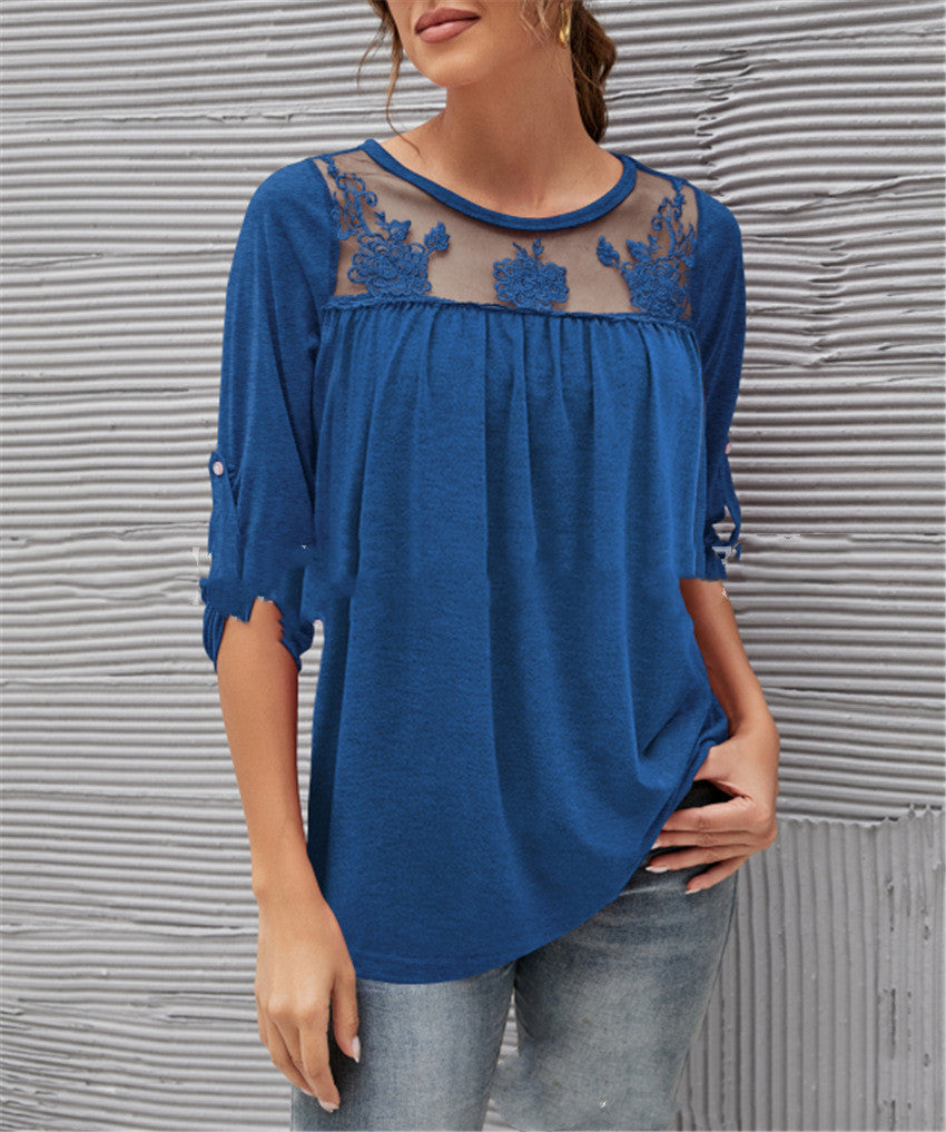 Eva® | Casual Pleated Lace Blouse