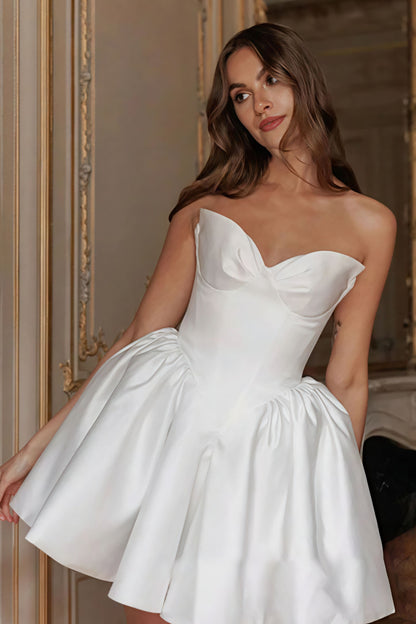 Satin Bandeau Bow Tie Back Reception Dress