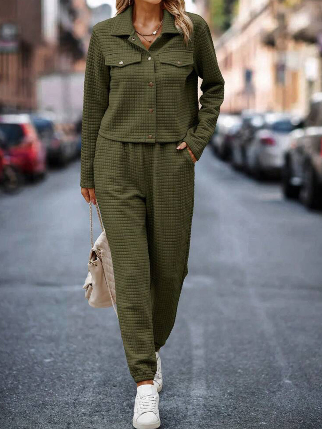 Sandra | Check top and trousers set with snap fasteners