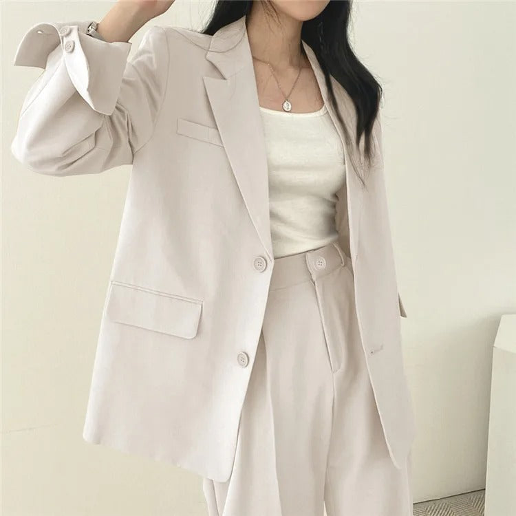 Cayetana® | Women's solid-color blazer and straight-cut pants set