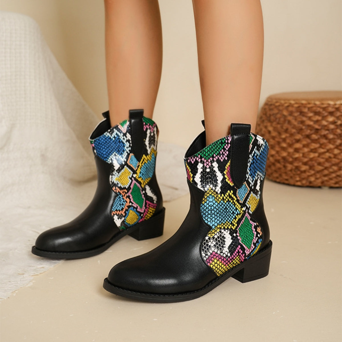 Jacqueline | Color block PU leather boots
