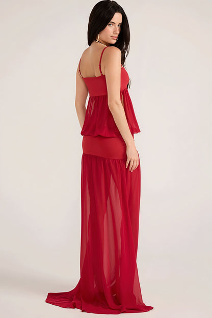 Sexy Patchwork Sheer Solid Cami Maxi Dress