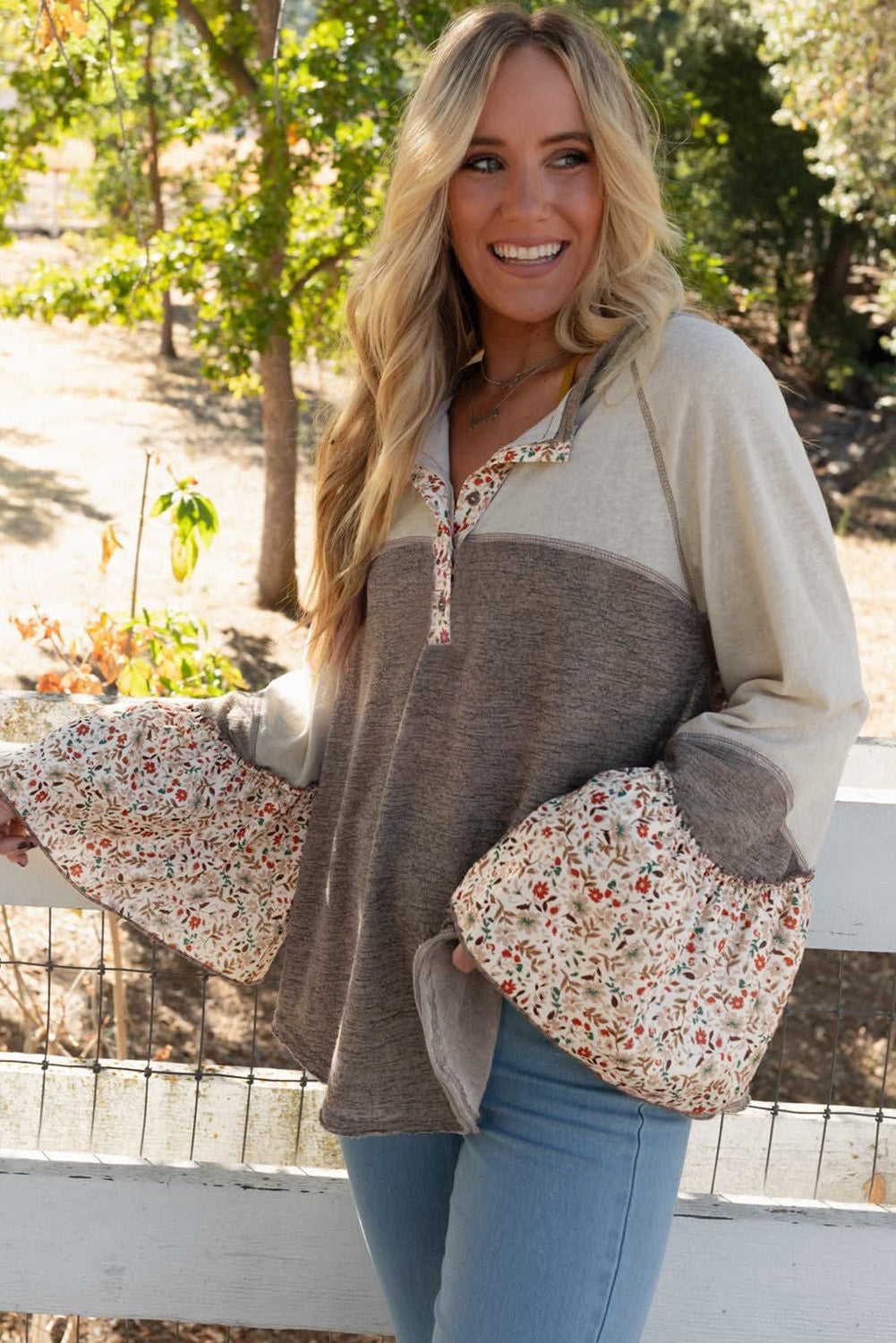 Fabiola | Floral half button long sleeve t-shirt