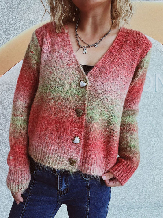 Estela | V-neck cardigan with gradient heart-shaped buttons