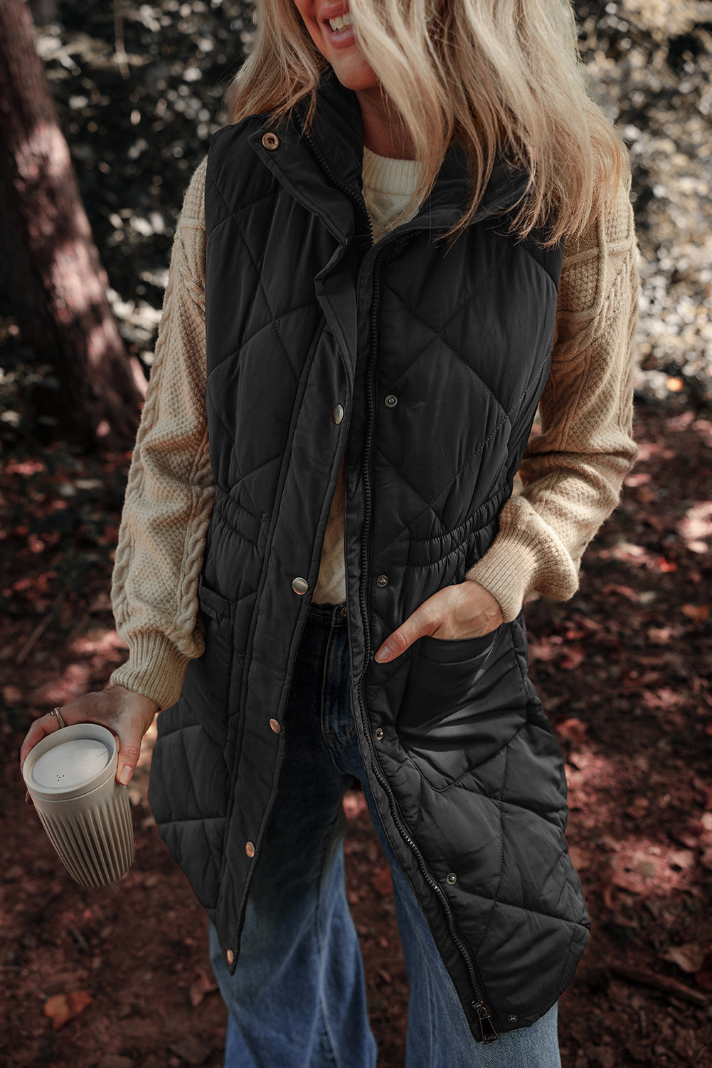 Silvia | Vest coat with zipper and buttons and pockets