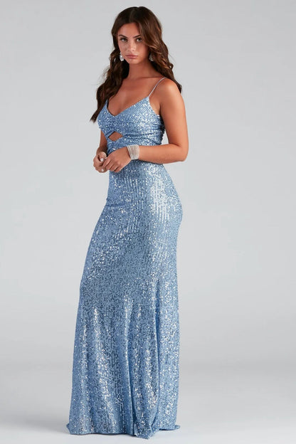 Sequin Spaghetti Strap Formal Dress