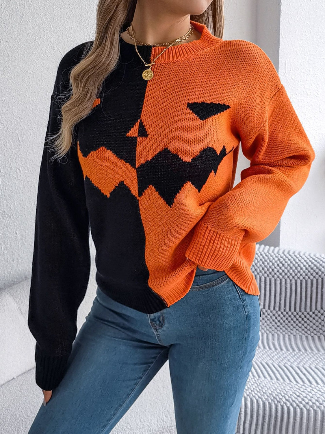 Ana | Contrasting long-sleeved sweater with a crew neck