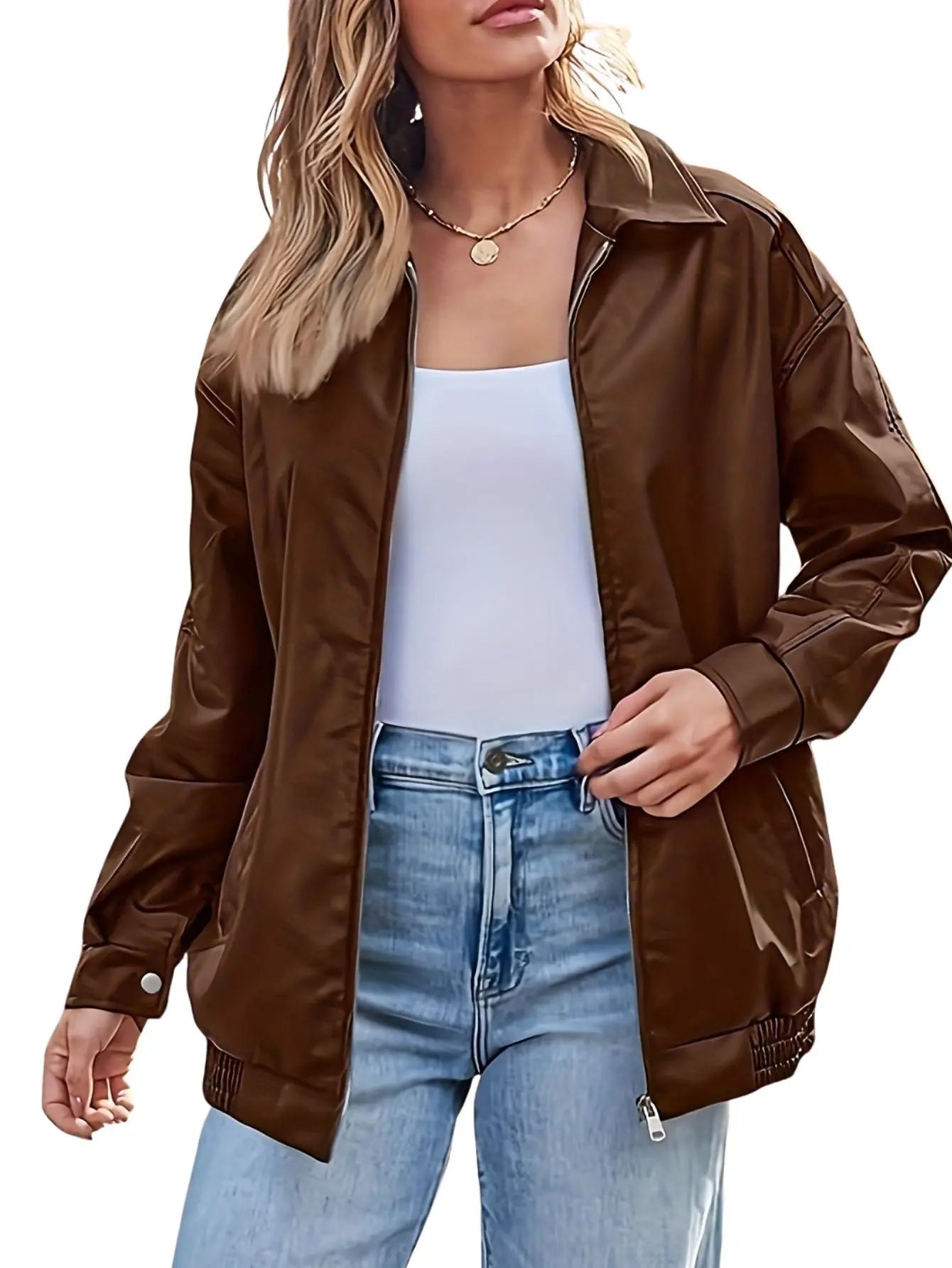 Rose | Women’s Classic Oversized Leather Bomber jacket