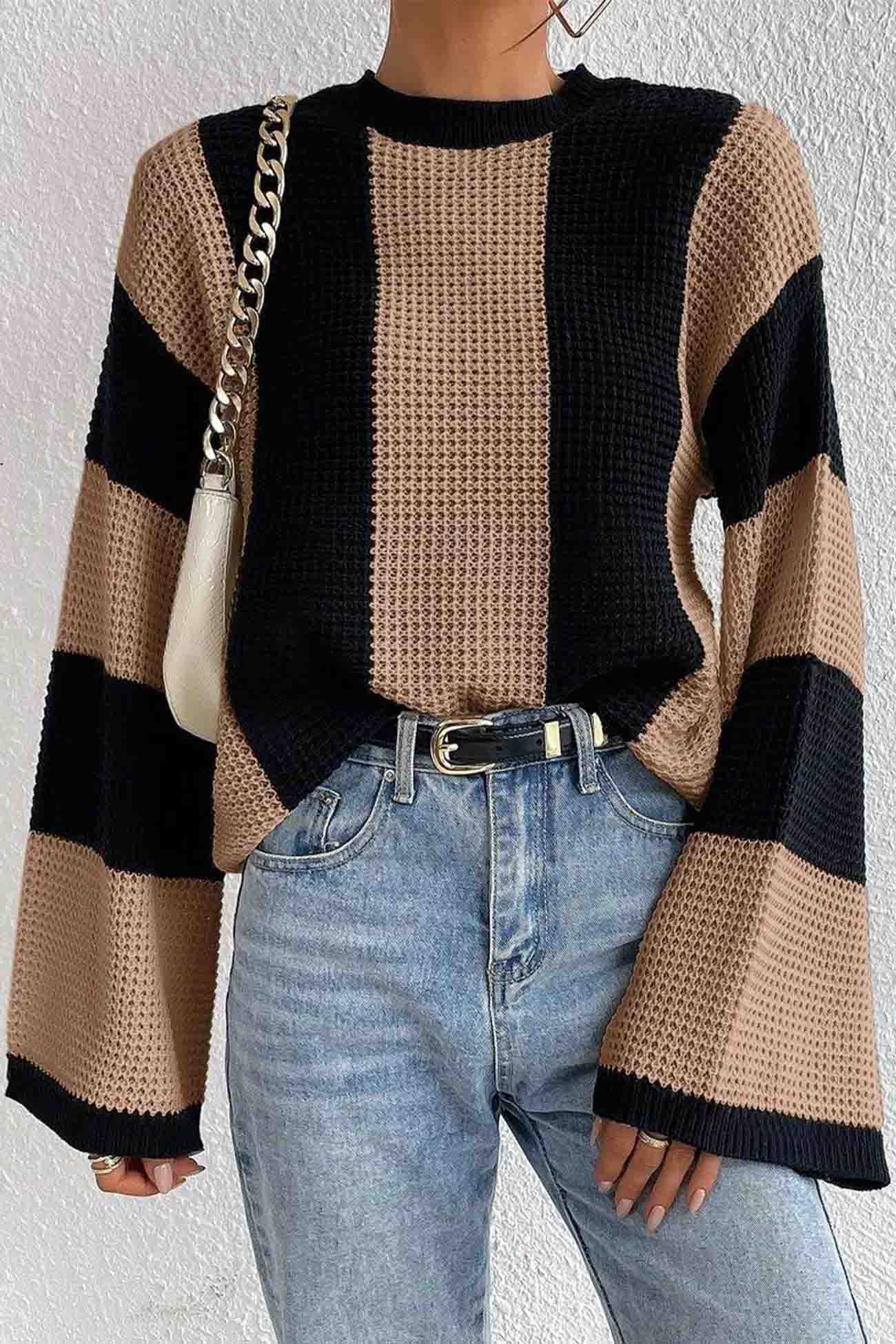 Cornelia | Colorblock striped long sleeve knit sweater