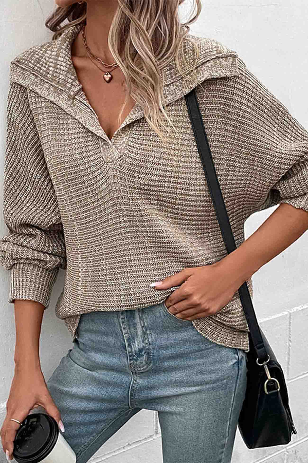 Gertrud | Khaki long-sleeved sweater with lapels