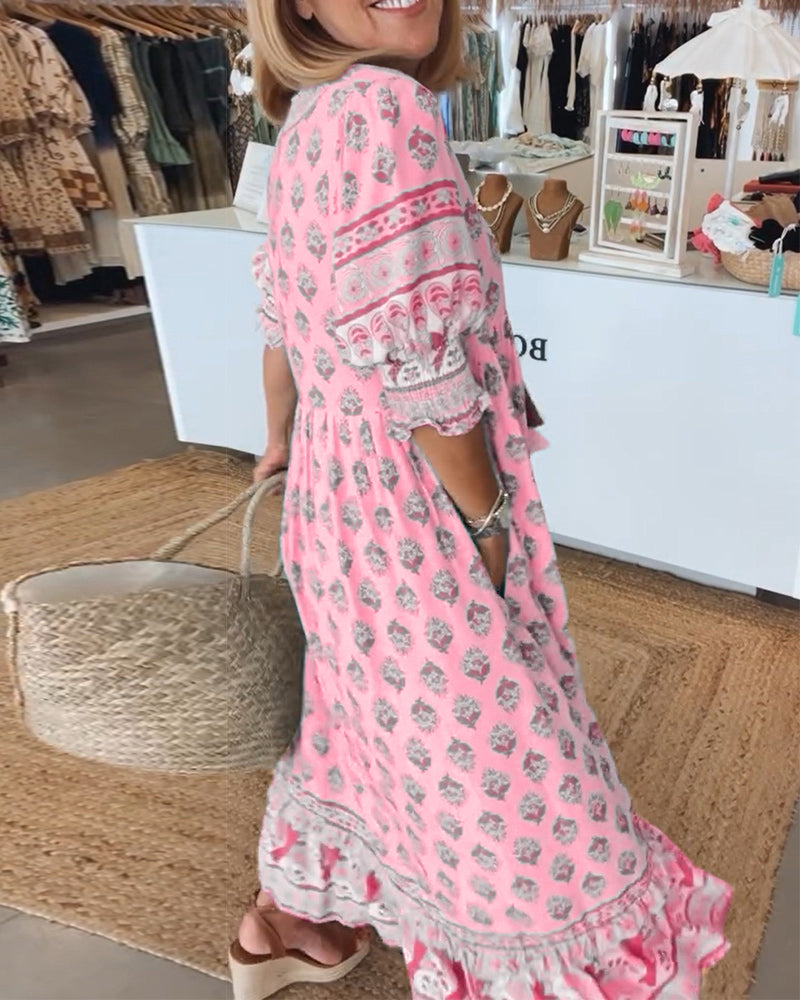 Emily | Women Printed V Neck Midi Dress