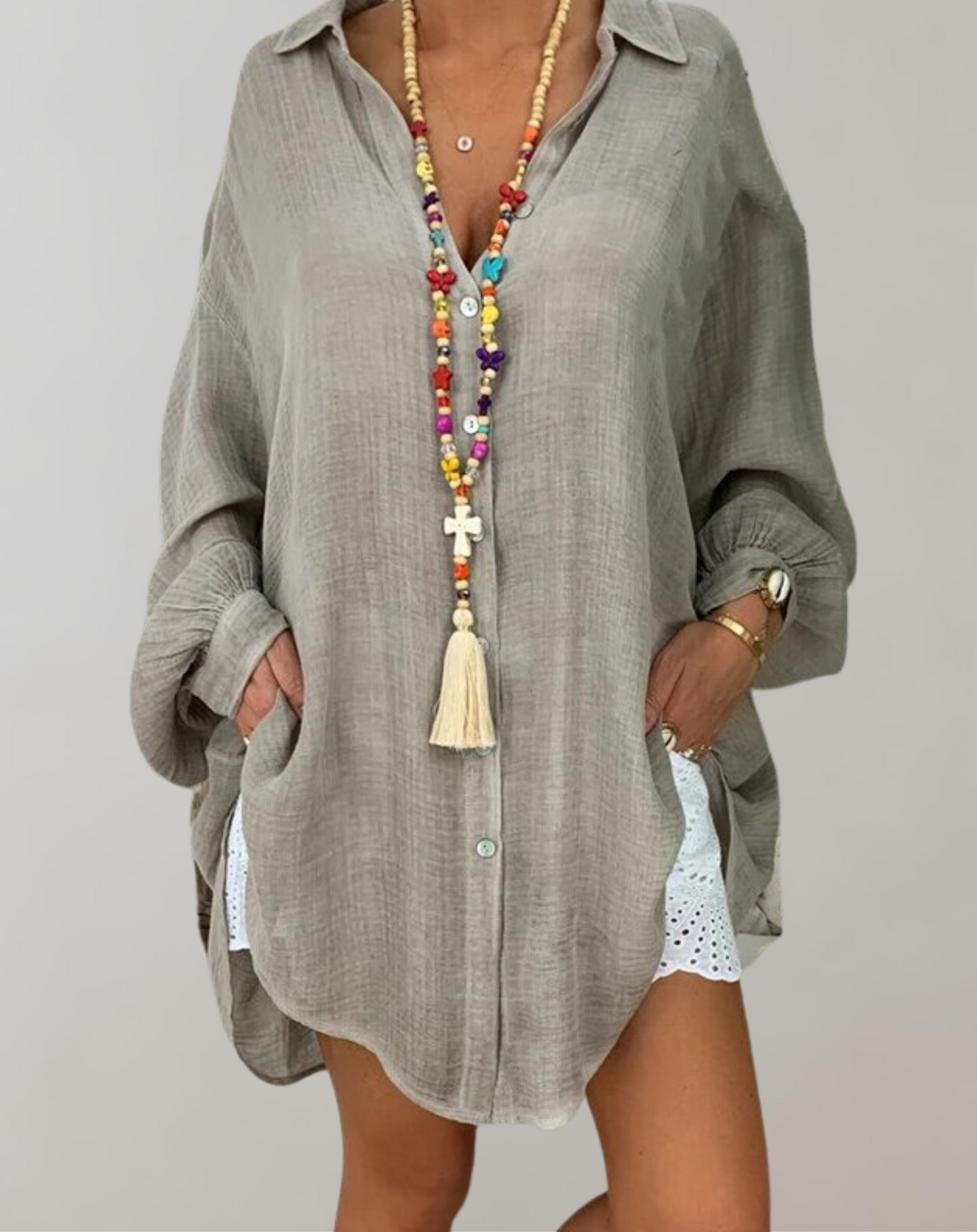 Marcela® | Long-Sleeved Linen Shirt In Plus Sizes