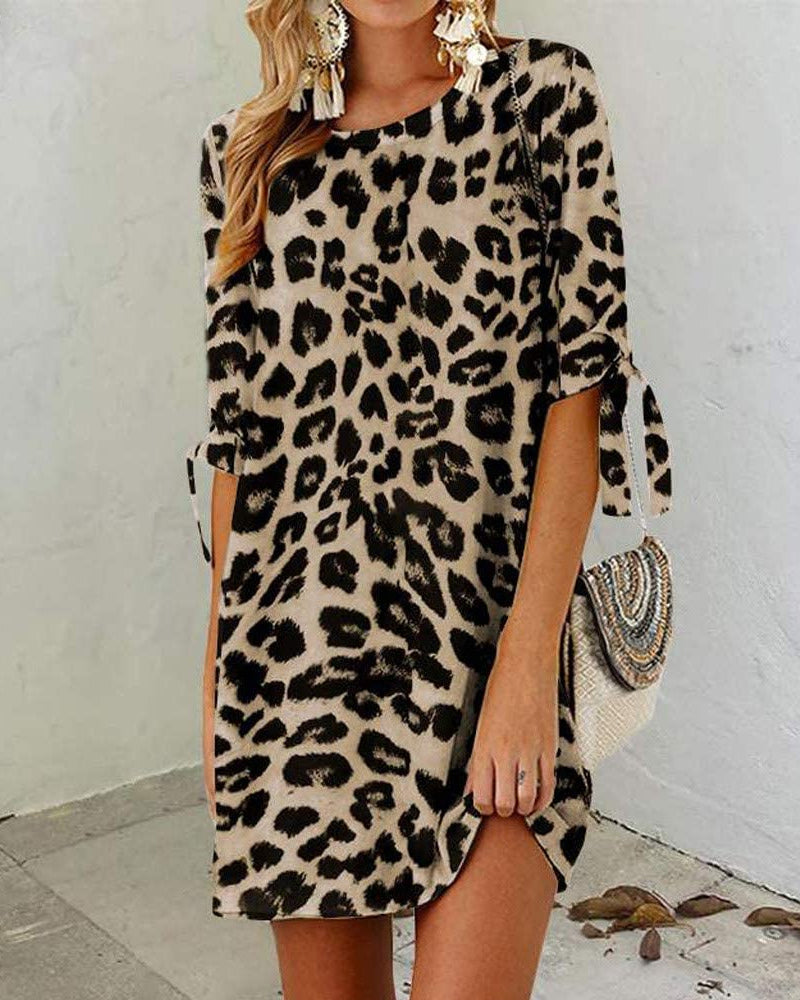 Sofía® | Leopard Print Round Neck Women'S Dress